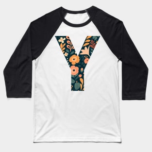 Whimsical Floral Letter Y Baseball T-Shirt